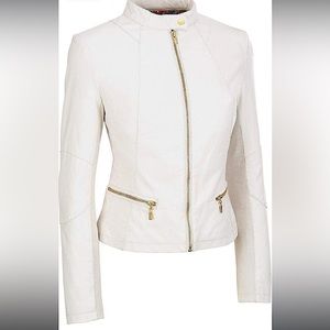 🆕 NWOT White leather jacket with gold, Size M Designer